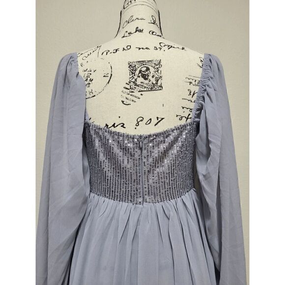 Long Lantern Sleeve Sequin Cocktail Party Bridesmaid Swing Dress SIZE M NEW - Picture 11 of 13